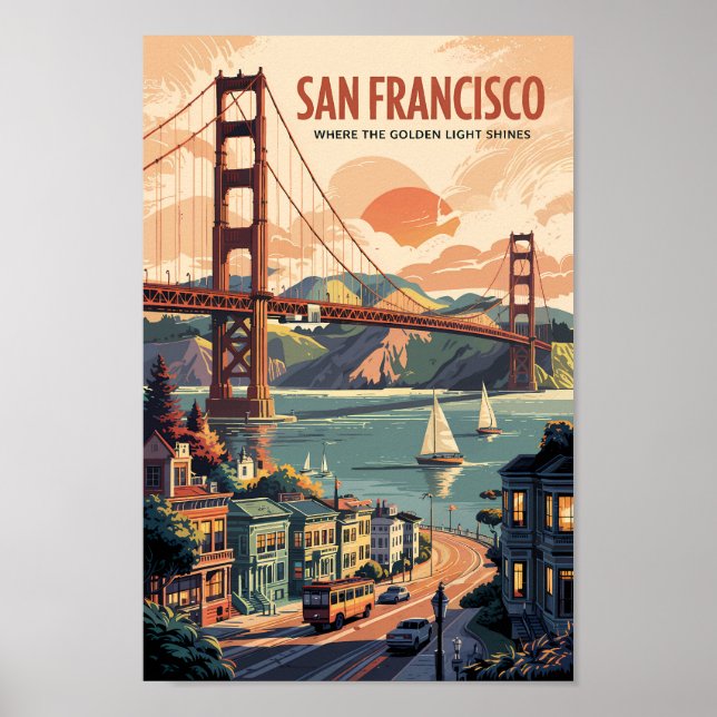 San Francisco California Skyline Travel Art Retro Poster (Front)