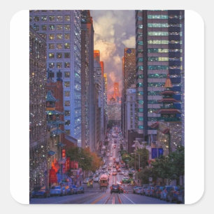 San Francisco California Street Skyline Glitter  Square Sticker