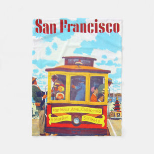 San Francisco California Trolley Car Golden Gate Fleece Blanket