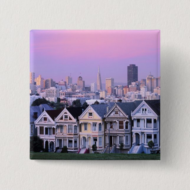 San Francisco, California. View of Victorian 2 Inch Square Button (Front)