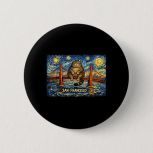 San Francisco Cat Golden Gate Bridge Book Lover 2 Inch Round Button