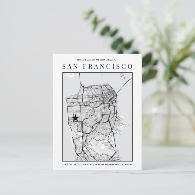 San Francisco City Map + Location Marker Postcard (Standing Front)