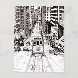 San Francisco City Pen and Ink Drawing Postcard