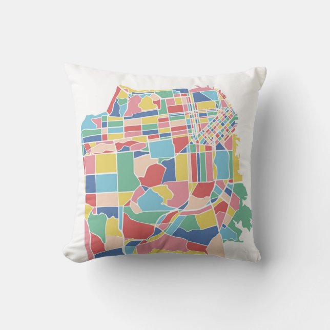 San Francisco Color City Map Throw Pillow (Front)