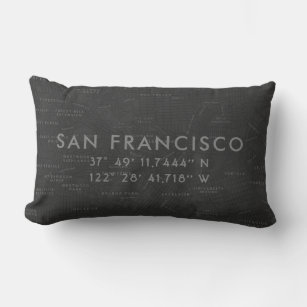 San Francisco Custom Map   Charcoal Grey Lumbar Pillow