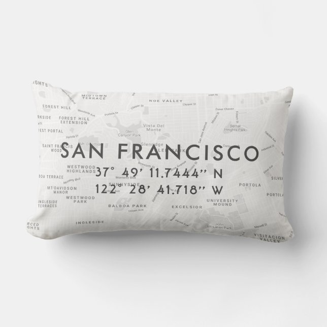 San Francisco Custom Map | Light Grey Lumbar Pillow (Front)