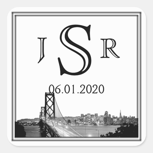 San Francisco Destination Wedding Monogram Sticker (Front)