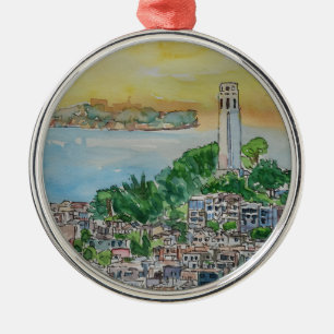 San Francisco Dusk Sunset Over Coit Tower Metal Ornament