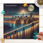 San Francisco Fantasy Night Puzzle<br><div class="desc">Puzzle featuring a painting of a fantasy scene inspired by San Francisco, with a full moon at night.</div>