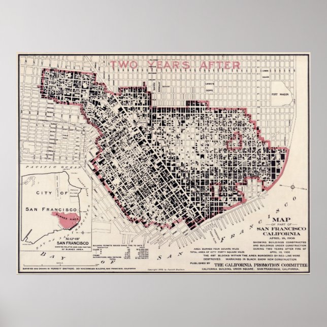 San Francisco fire map - 1908 (Punnet Bros) BigMap Poster (Front)