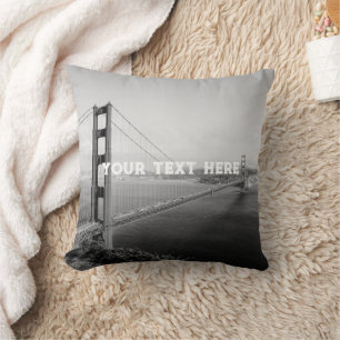 San Francisco Golden Gate Black White Vintage Throw Pillow