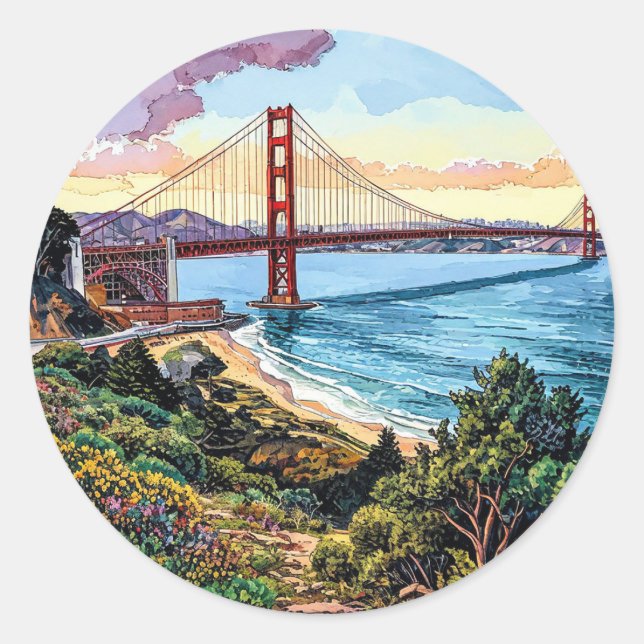 San Francisco Golden Gate Bridge Classic Round Sticker (Front)