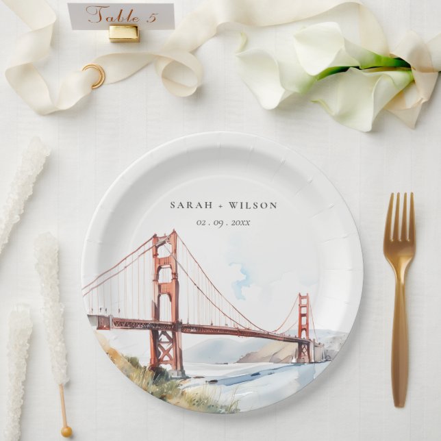 San Francisco Golden Gate Bridge Landscape Wedding Paper Plate (Wedding)