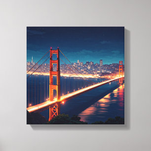 San Francisco Golden Gate Bridge Night postcard Canvas Print