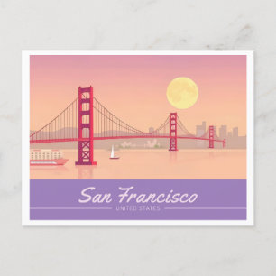 San Francisco Golden Gate Bridge Pastel Travel Postcard
