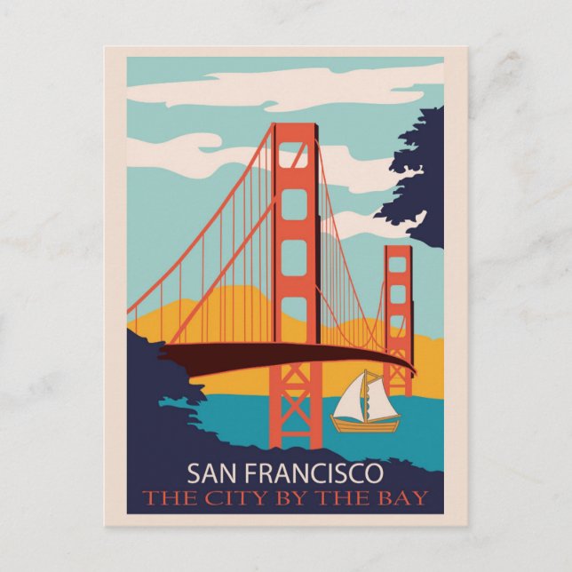 San Francisco Golden Gate Bridge Retro Vintage Postcard (Front)