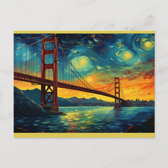 San Francisco Golden Gate Bridge Starry Night Postcard (Front)