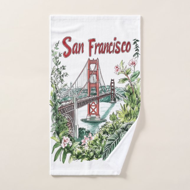 San Francisco Golden Gate Bridge Watercolor Design Hand Towel (Hand Towel)