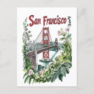 San Francisco Golden Gate Bridge Watercolor Design Holiday Postcard