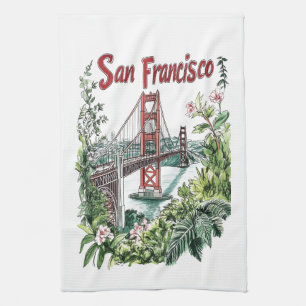 San Francisco Golden Gate Bridge Watercolor Design Kitchen Towel