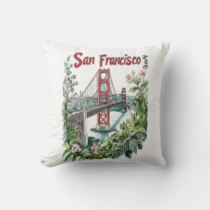 San Francisco Golden Gate Bridge Watercolor Design Throw Pillow