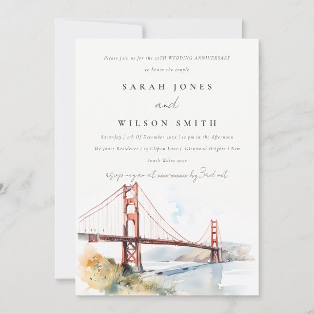 San Francisco Golden Gate Wedding Anniversary  Invitation (Front)