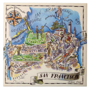 San Francisco Illustrated Blue Ceramic Tile