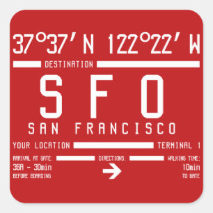 San Francisco International IATA Airport Code SFO Square Sticker