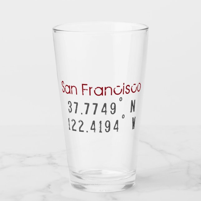 San Francisco Latitude Longitude Glass (Front)