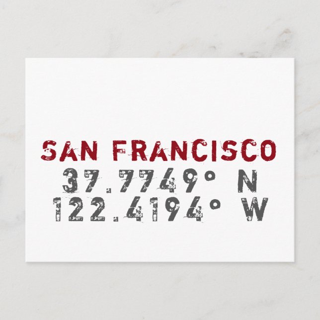 San Francisco Latitude Longitude Postcard (Front)