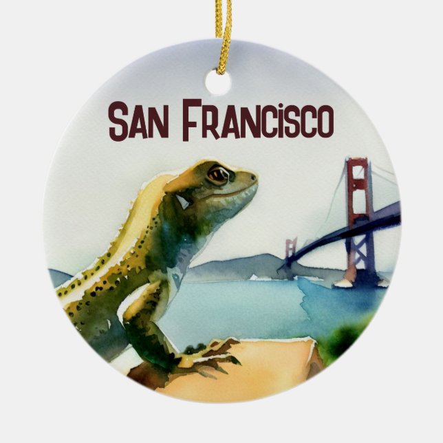 San Francisco Lizard Golden Gate Bridge Souvenir Ceramic Ornament (Front)