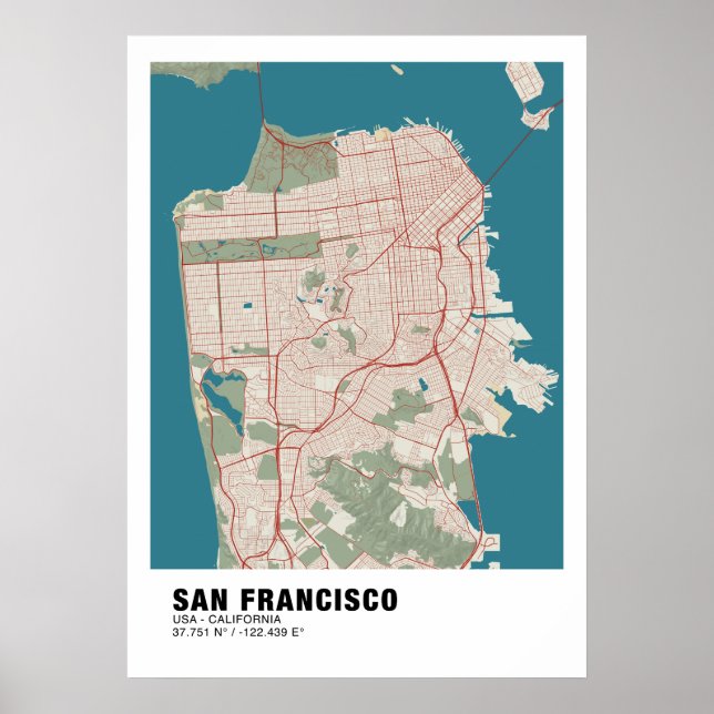 San Francisco Map Poster - California Vintage Map (Front)