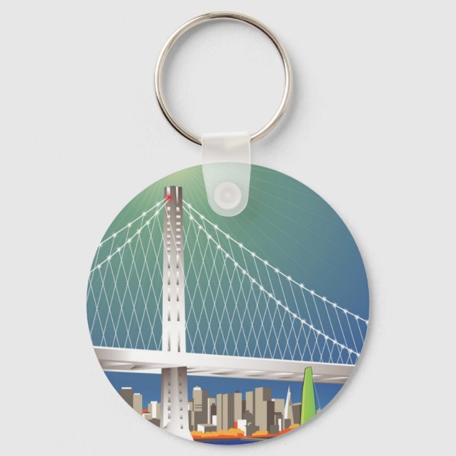 San Francisco New Oakland Bay Bridge Cityscape Keychain (Front)