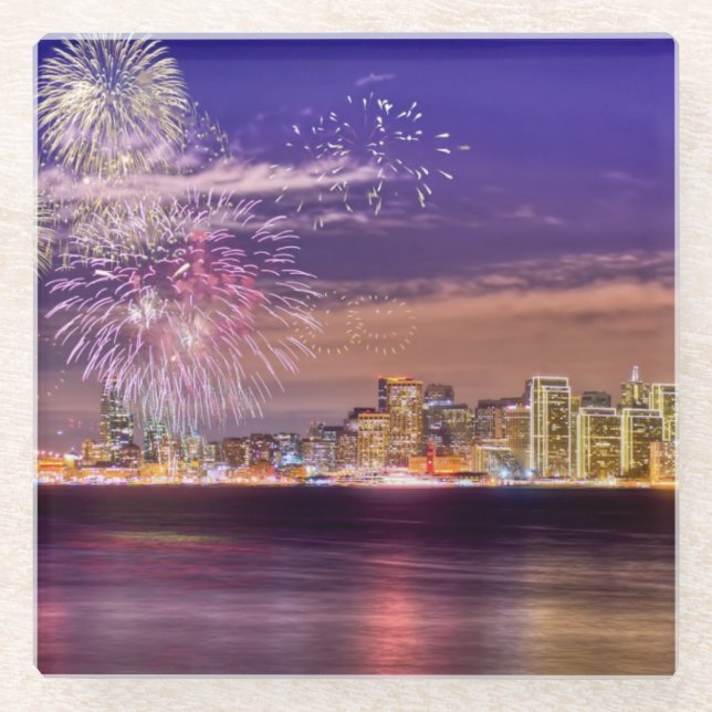 San Francisco New Year Fireworks Glass Coaster (Front)