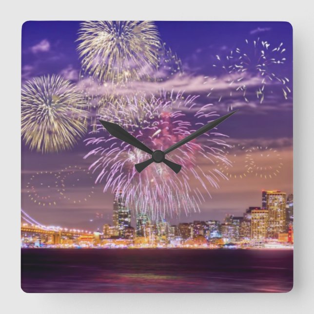 San Francisco New Year Fireworks Square Wall Clock (Front)