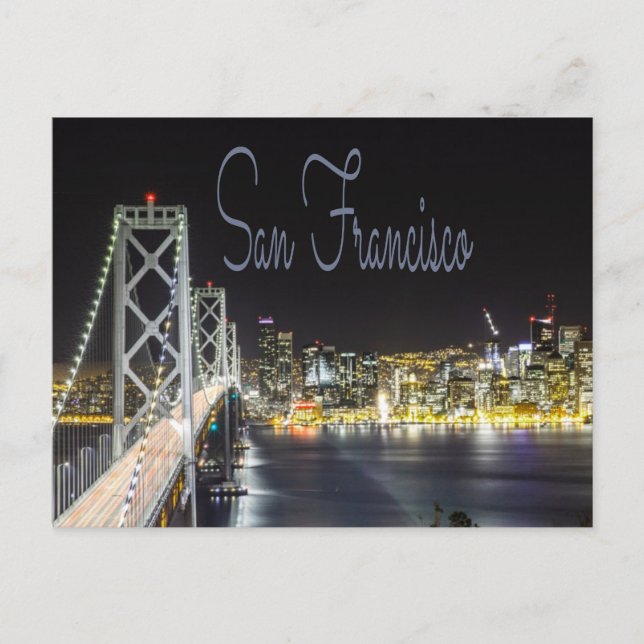 San Francisco Night Sky Line Golden Gate Bridge Postcard (Front)