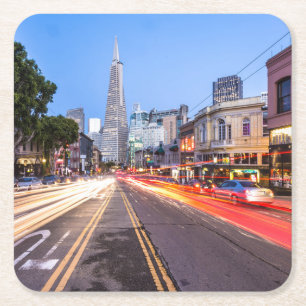 San Francisco North Beach Motion Blur Traffic Square Paper Coaster