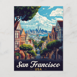 San Francisco Painted Ladies City View Postcard