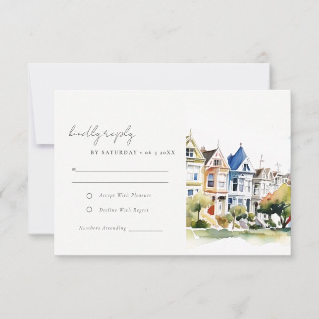 San Francisco Painted Ladies Landscape Wedding RSVP Card (Front)