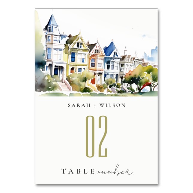 San Francisco Painted Ladies Landscape Wedding Table Number (Front)
