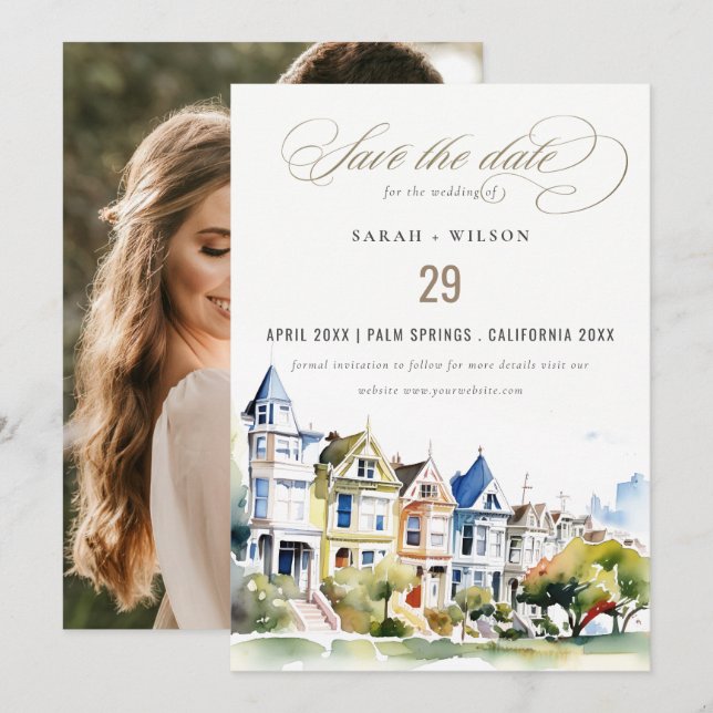 San Francisco Painted Ladies Scape Photo Wedding Save The Date (Front/Back)