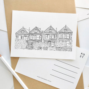 San Francisco Painted Ladies Sketch Postcard