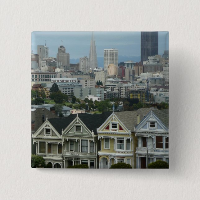 San Francisco Postcard Row City Scene Photography 2 Inch Square Button (Front)