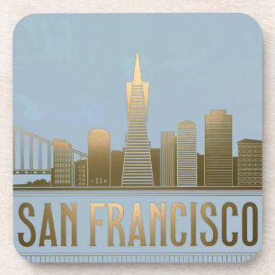San Francisco Skyline Blue Gold Coaster Set