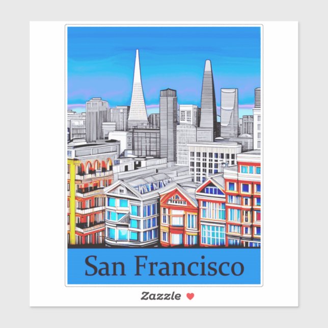 San Francisco Skyline Coloured Line Art   (Sheet)