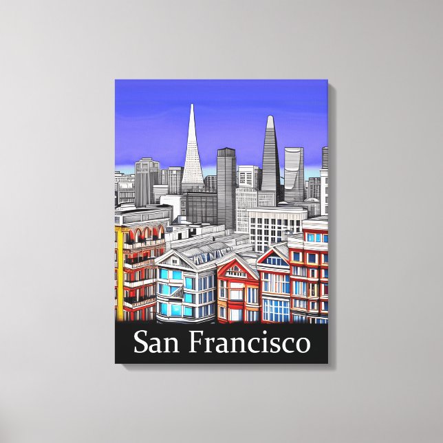 San Francisco Skyline Coloured Line Art   Canvas Print (Front)