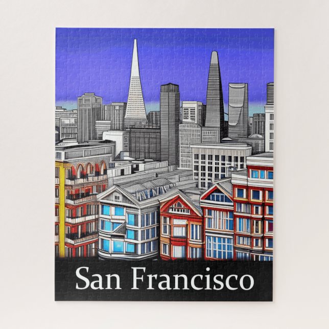 San Francisco Skyline Coloured Line Art Jigsaw Puzzle (Vertical)