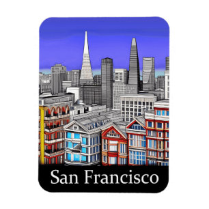 San Francisco Skyline Coloured Line Art   Magnet