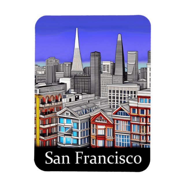 San Francisco Skyline Coloured Line Art   Magnet (Vertical)
