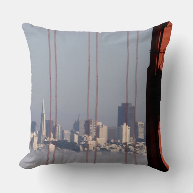 San Francisco Skyline from Golden Gate Bridge. Throw Pillow (Front)